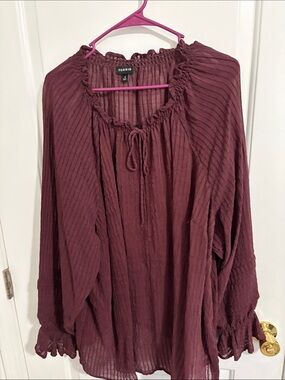 torrid Maroon Textured Peasant Blouse